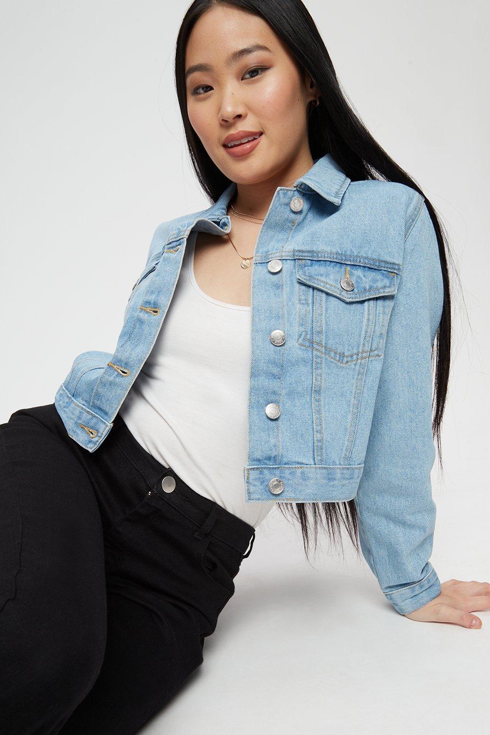 Petite cropped clearance denim jacket